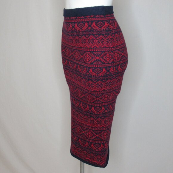 J. Crew Red PARTRIDGE Fair Isle Sweater Knit Midi Skirt Women's XXS XXS New NWT - Picture 2 of 9
